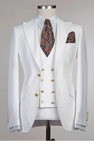 White Peaked Lapel Slim Fit Fashion Wedding Groom Suit