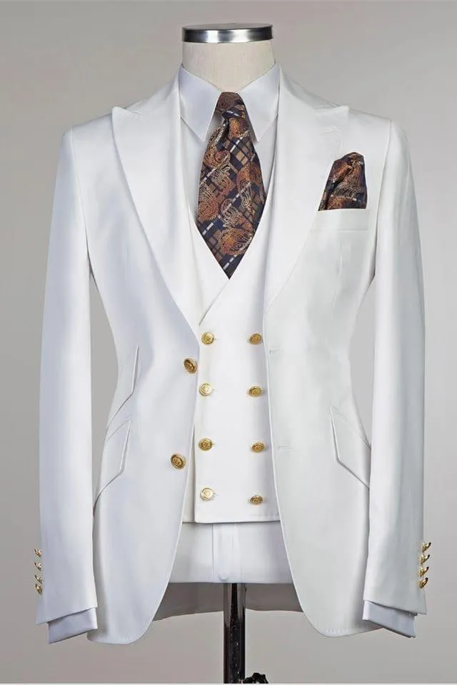 White Peaked Lapel Slim Fit Fashion Wedding Groom Suit