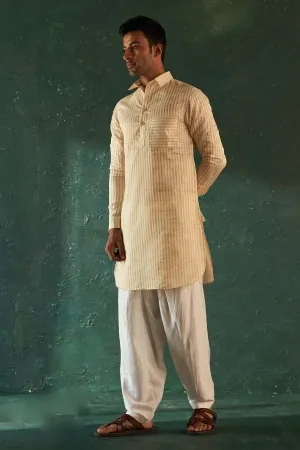 White Stripes Pathani Kurta Set