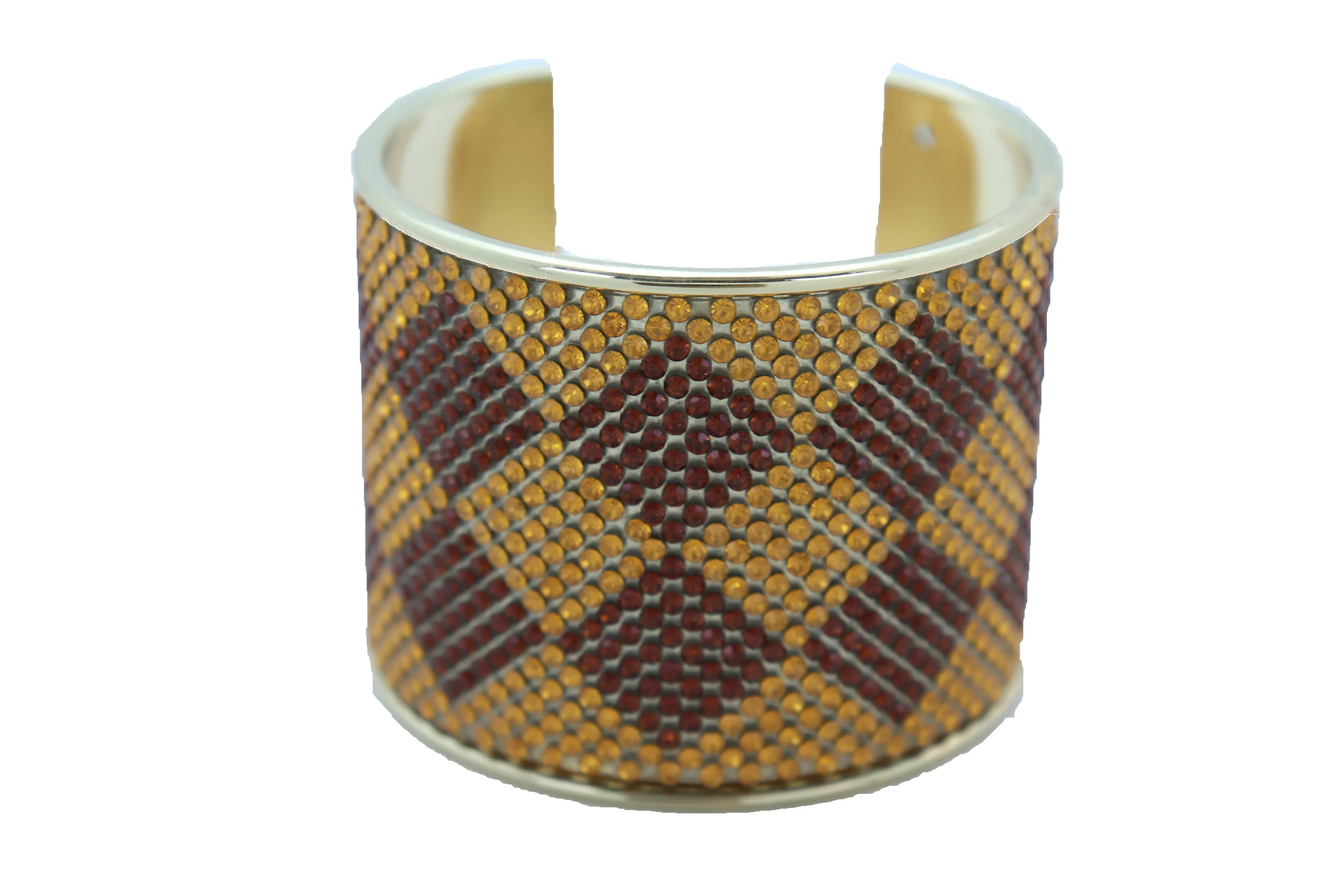 Wide Cuff Bracelet Fashion Gold Metal Brown Square Shape Geometric Urban