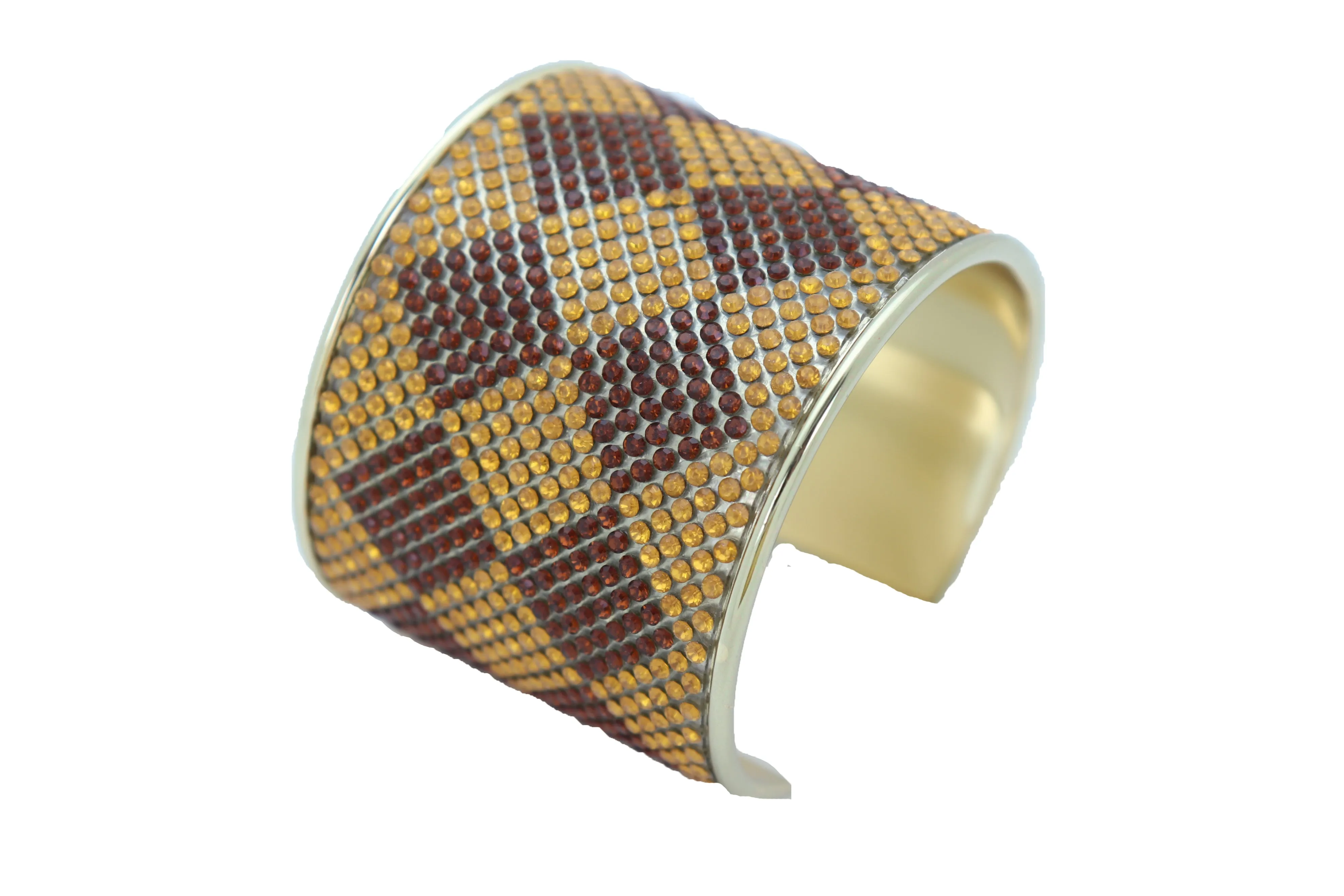 Wide Cuff Bracelet Fashion Gold Metal Brown Square Shape Geometric Urban