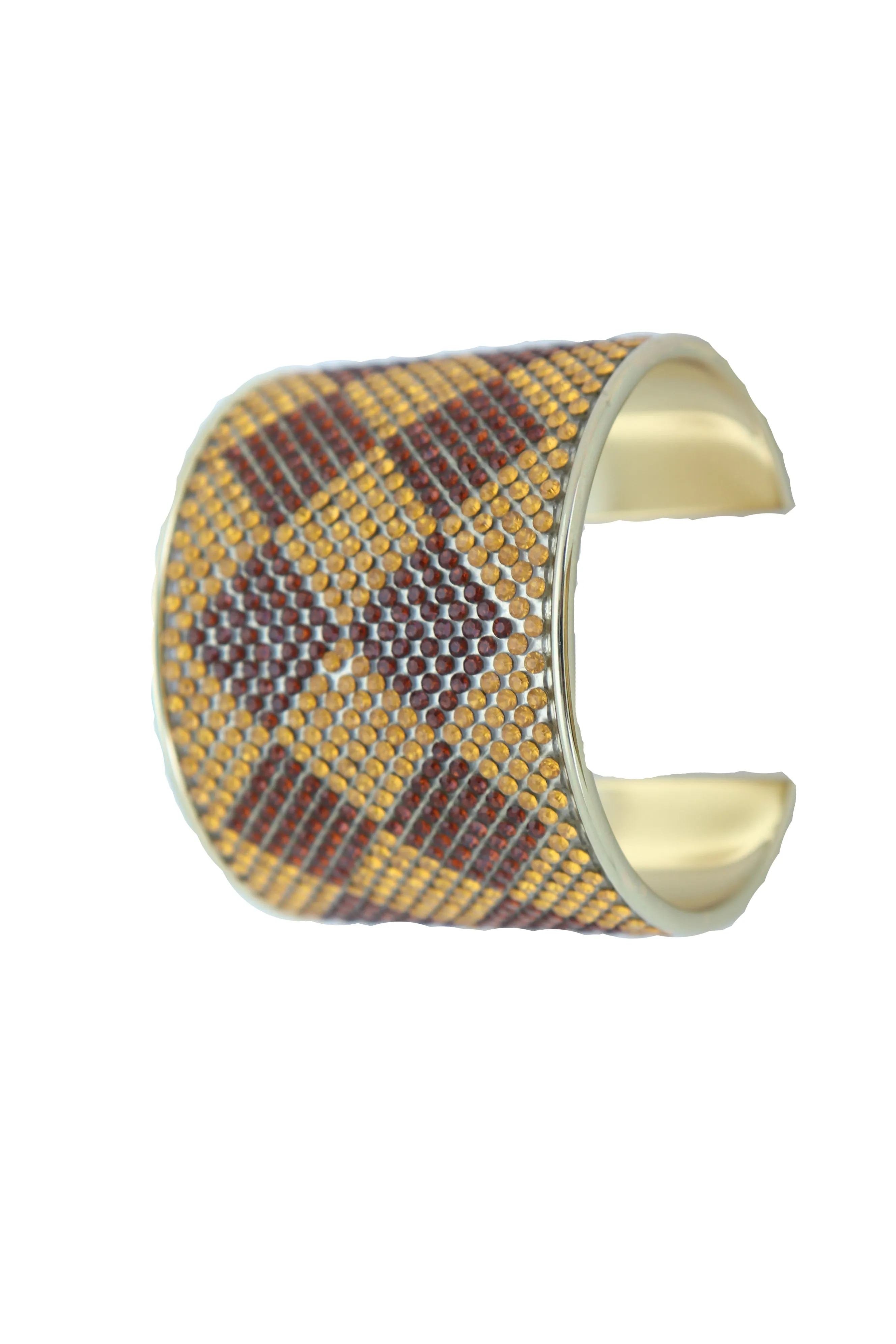 Wide Cuff Bracelet Fashion Gold Metal Brown Square Shape Geometric Urban