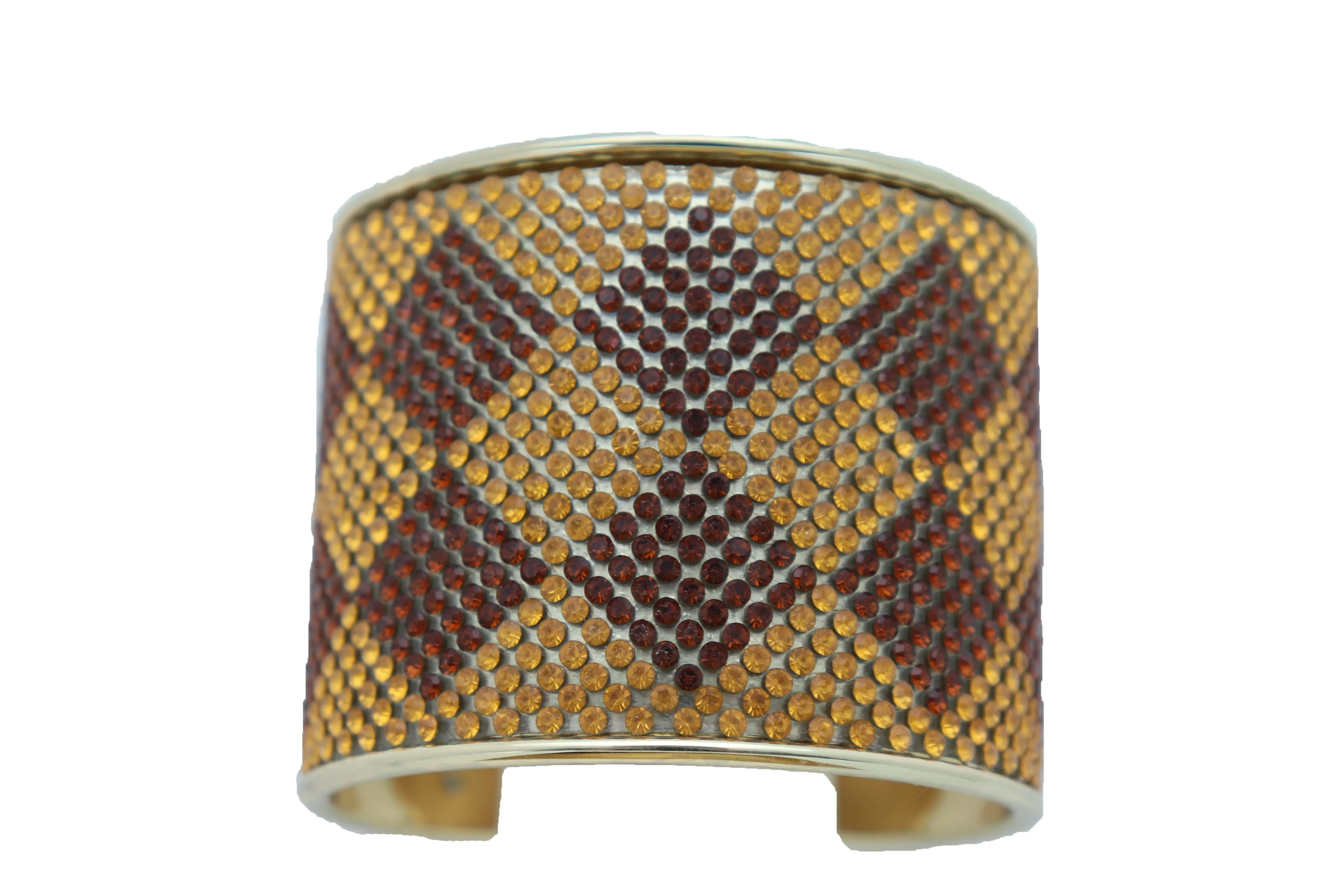 Wide Cuff Bracelet Fashion Gold Metal Brown Square Shape Geometric Urban