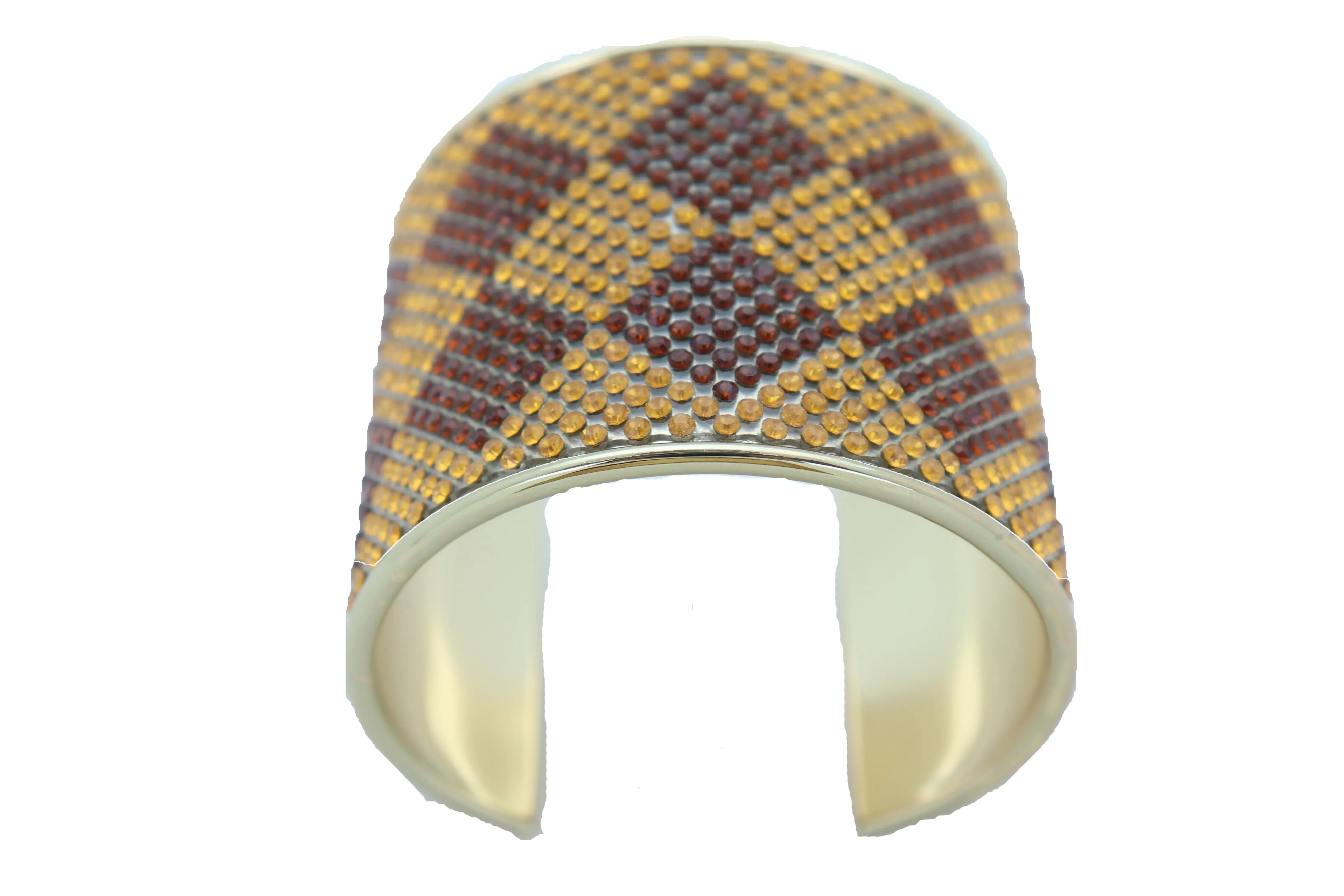 Wide Cuff Bracelet Fashion Gold Metal Brown Square Shape Geometric Urban