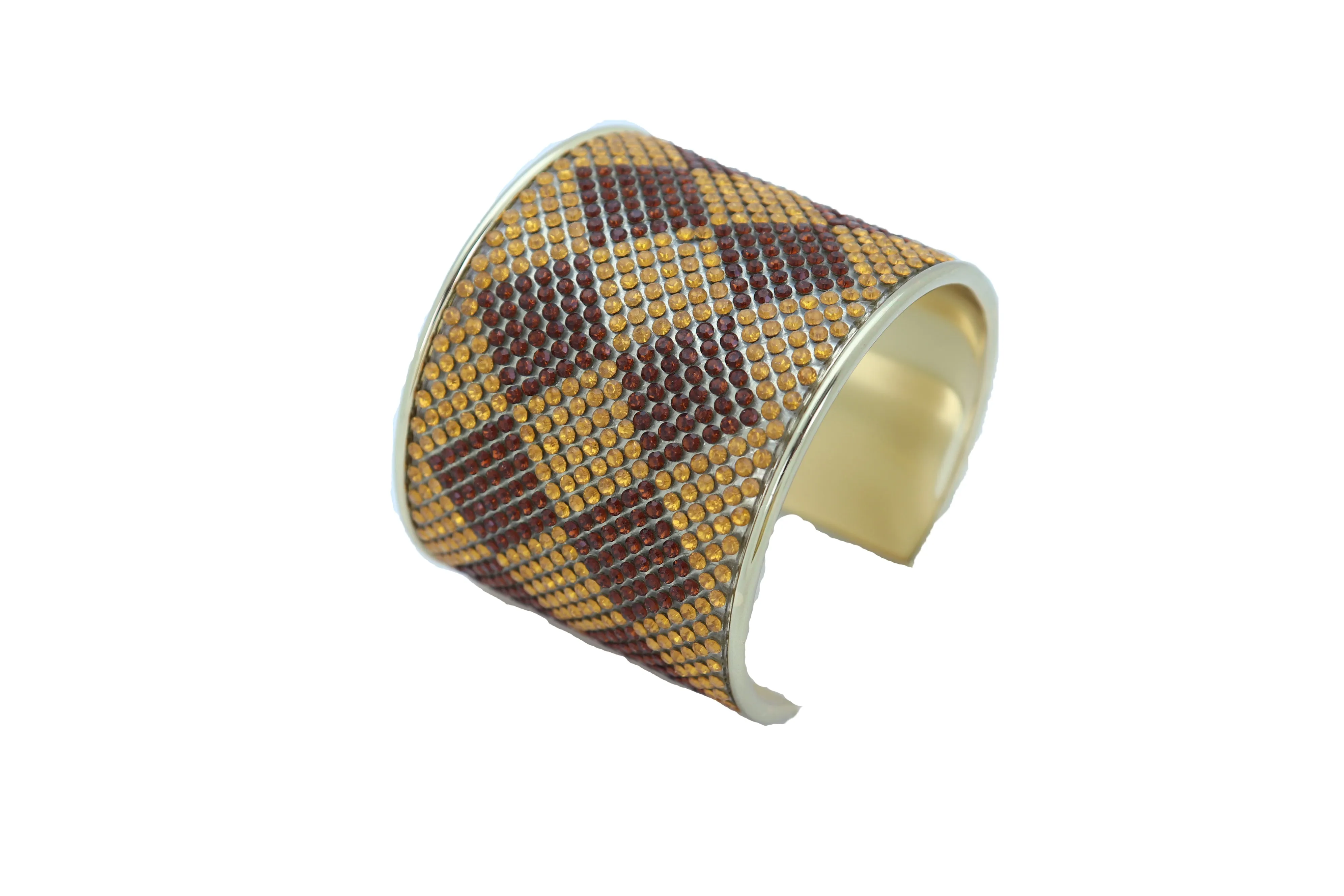 Wide Cuff Bracelet Fashion Gold Metal Brown Square Shape Geometric Urban