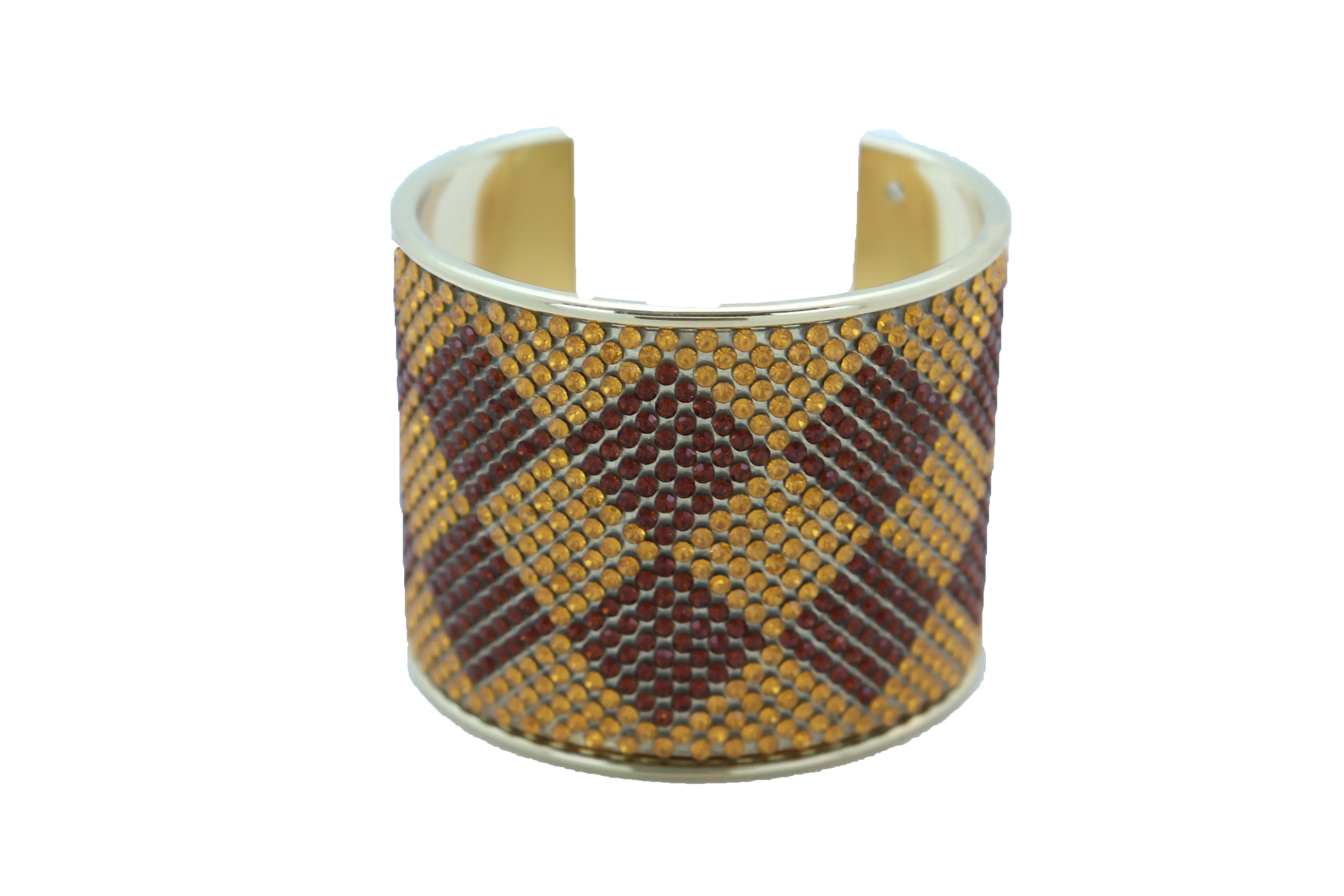 Wide Cuff Bracelet Fashion Gold Metal Brown Square Shape Geometric Urban
