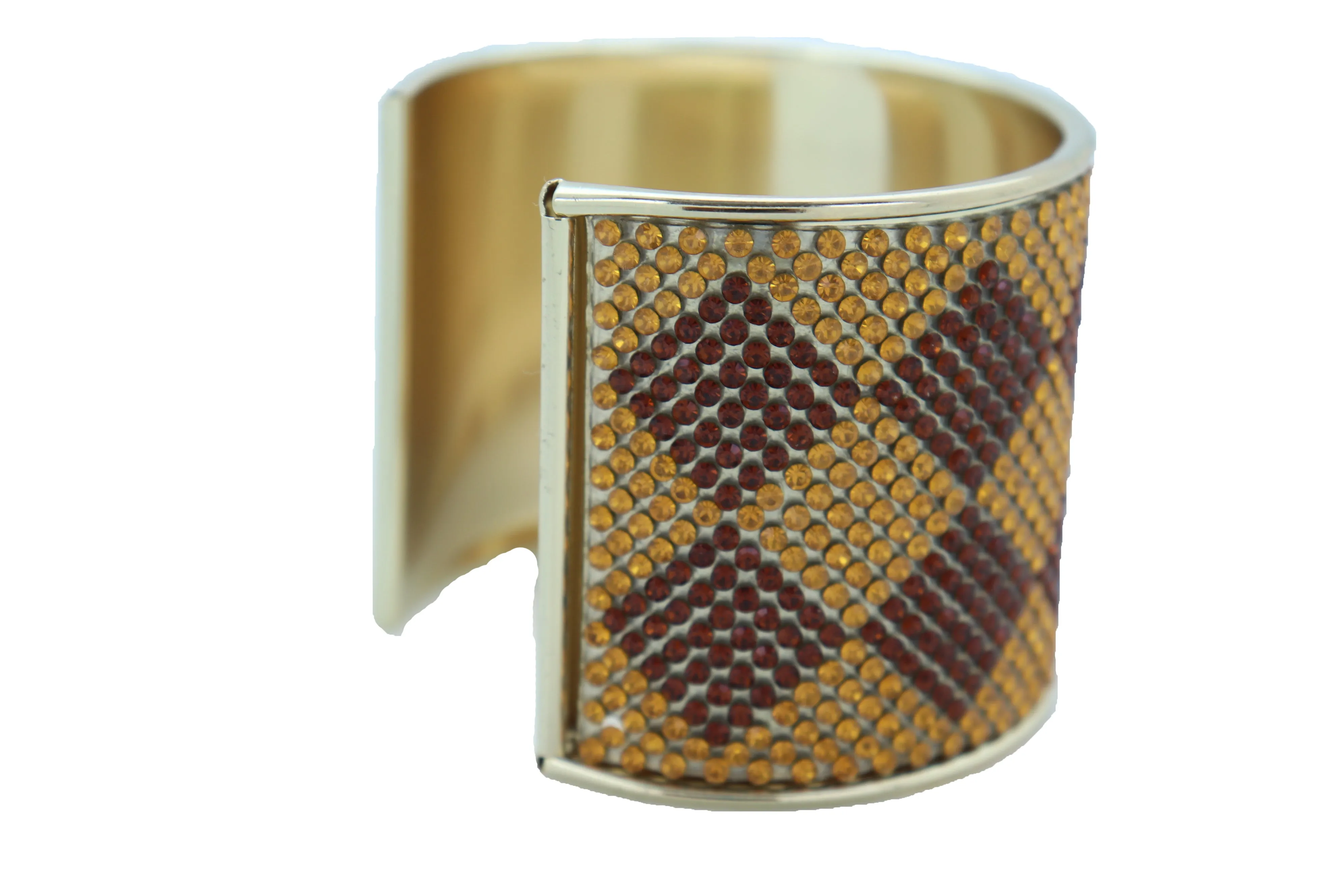 Wide Cuff Bracelet Fashion Gold Metal Brown Square Shape Geometric Urban