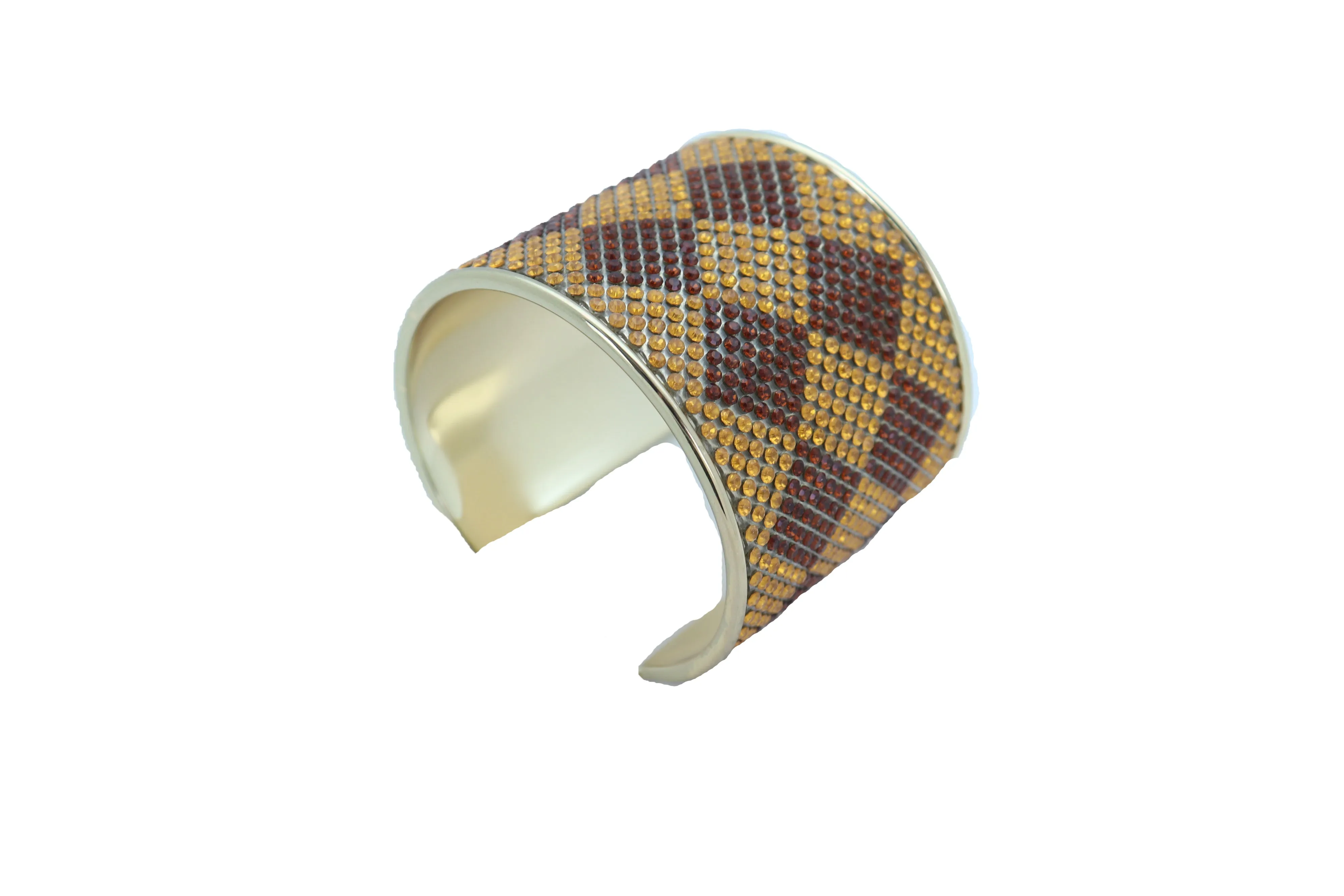 Wide Cuff Bracelet Fashion Gold Metal Brown Square Shape Geometric Urban