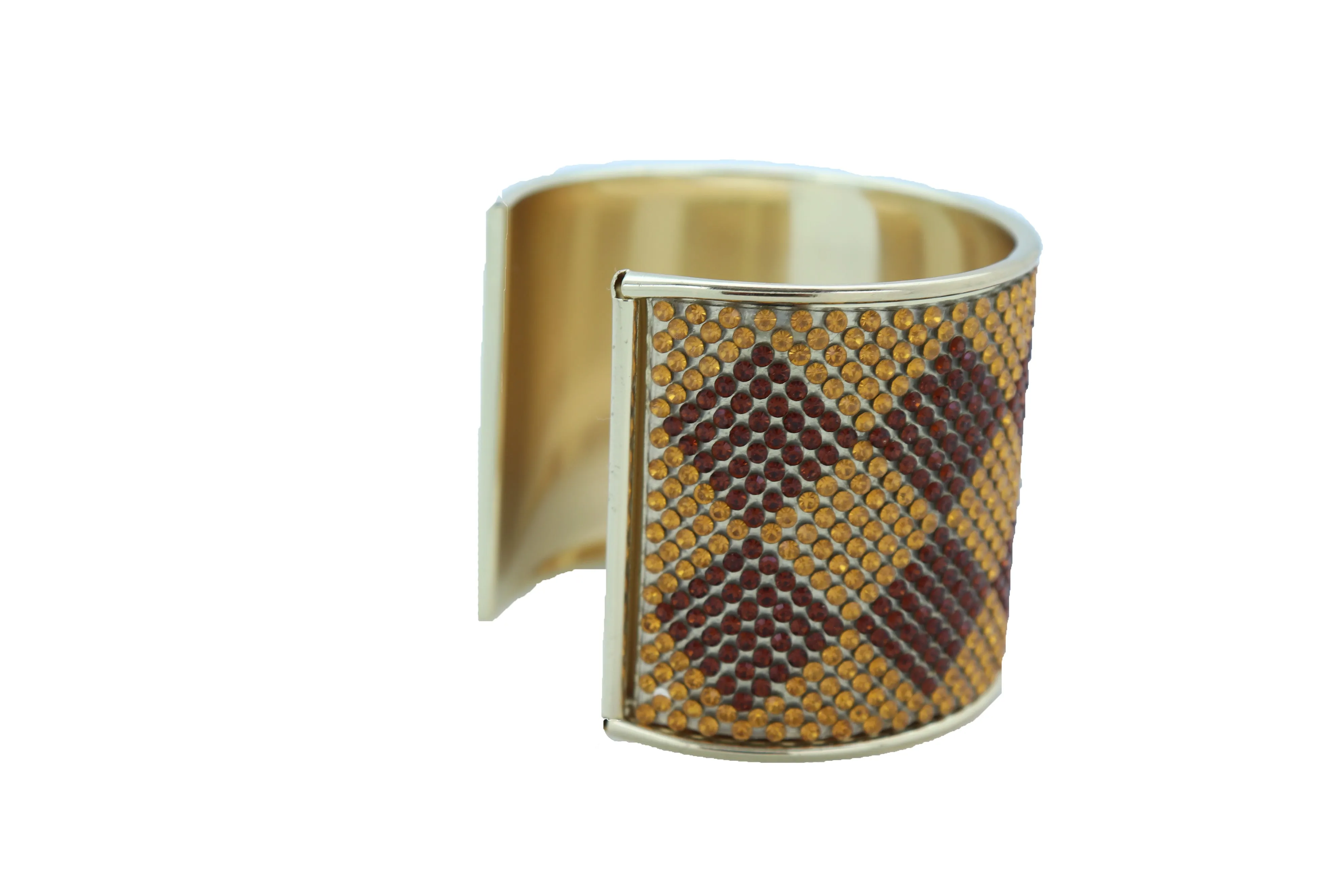 Wide Cuff Bracelet Fashion Gold Metal Brown Square Shape Geometric Urban