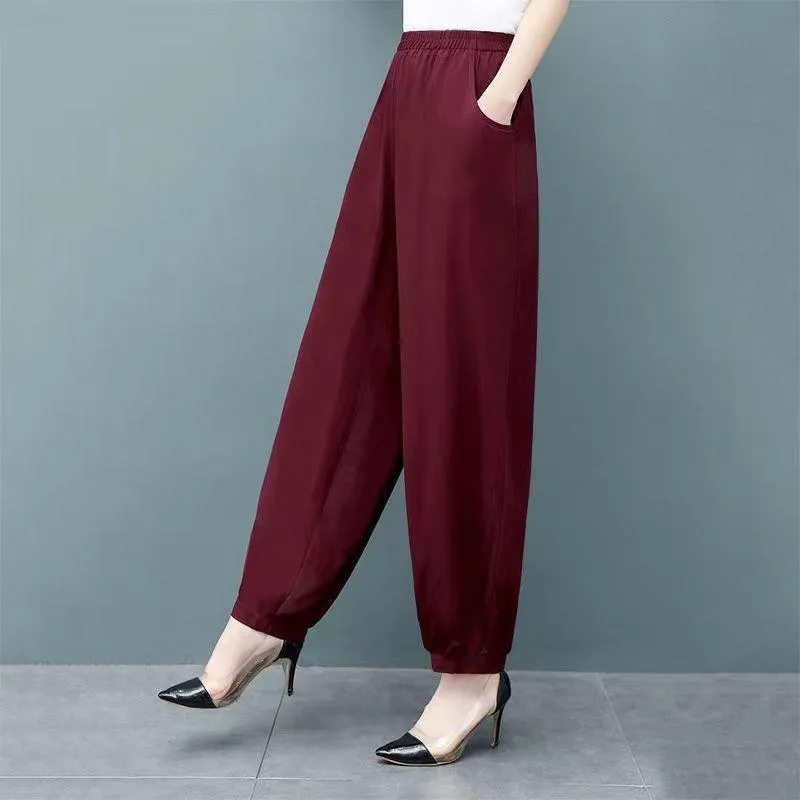 Wide-leg Plus Size Bloomers Spring and Summer Casual Pants Middle-aged and Elderly High-waist Anti-mosquito Loose Trousers