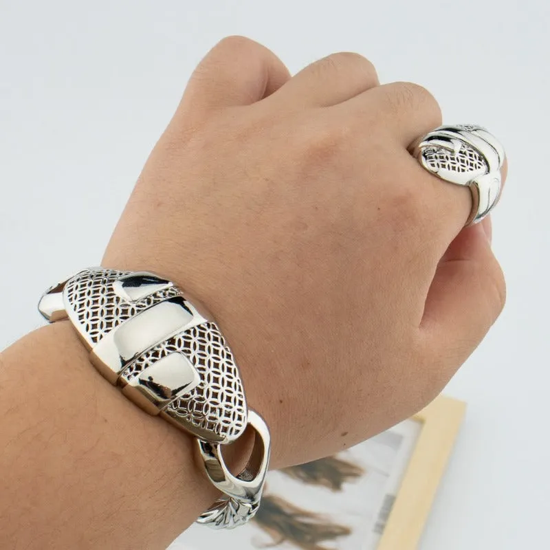 Women 18K Gold Jewelry Set Cuff Bangle Ring Bracelet Wedding