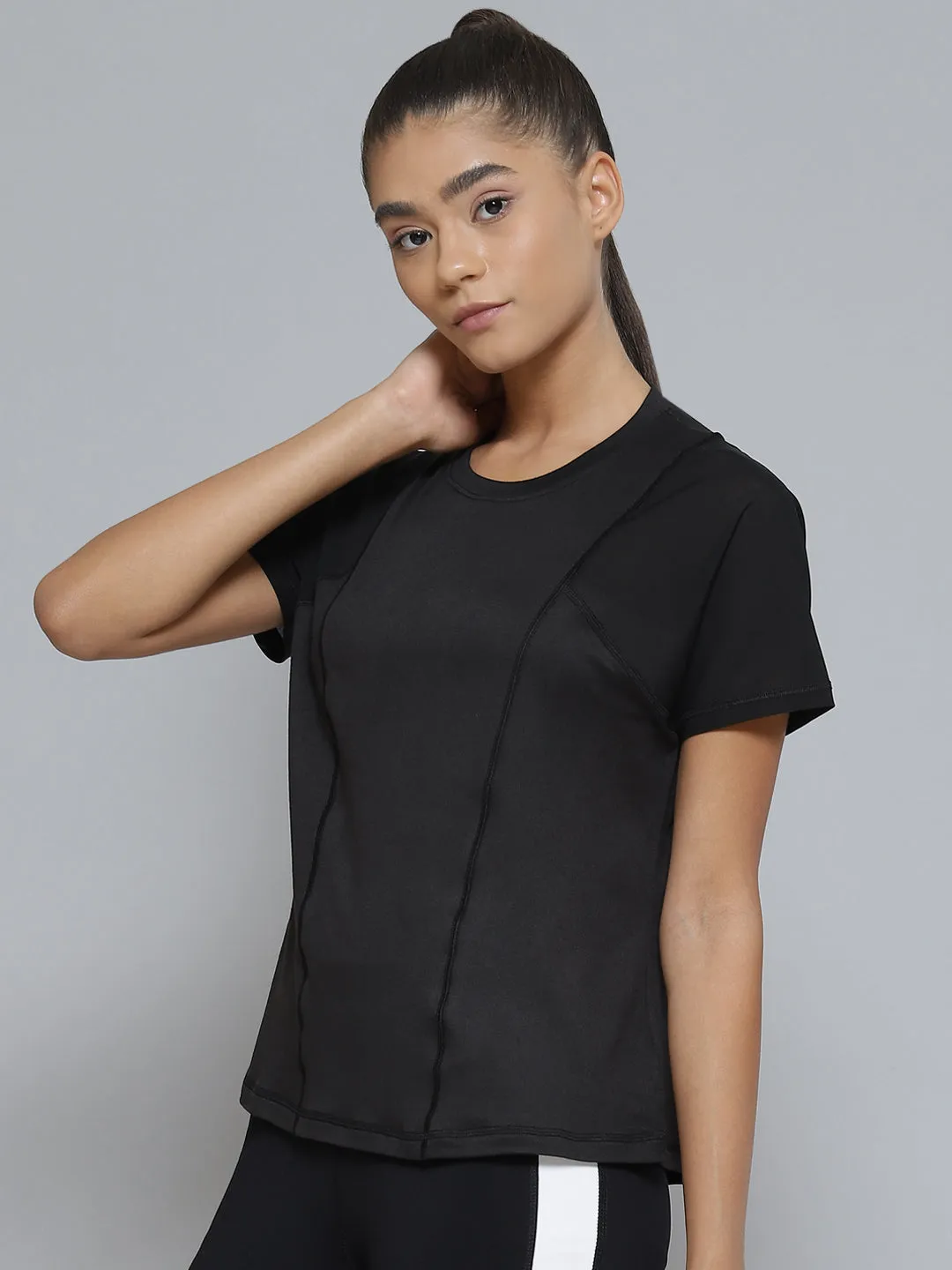 Women Black Anti Odour Sports T-shirt