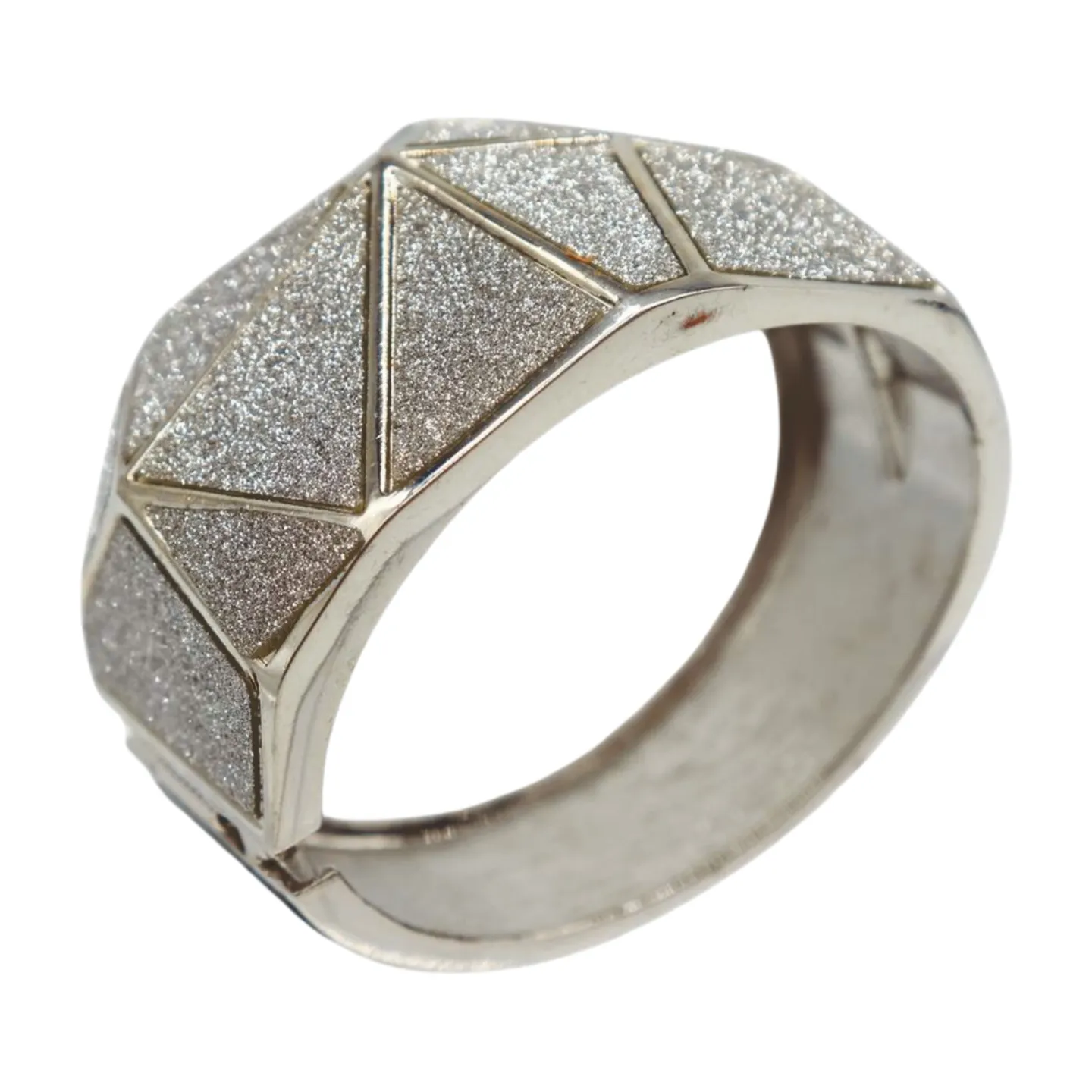 Women Silver Color Metal Wide Bracelet Sparkling Glitter Geometric