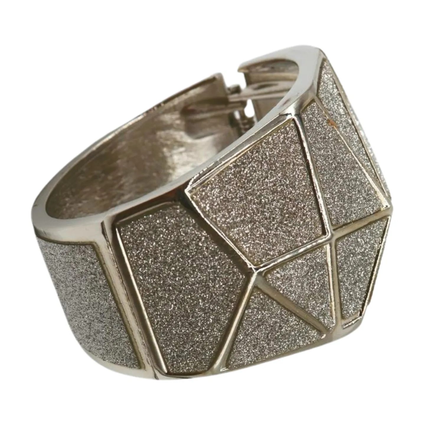 Women Silver Color Metal Wide Bracelet Sparkling Glitter Geometric
