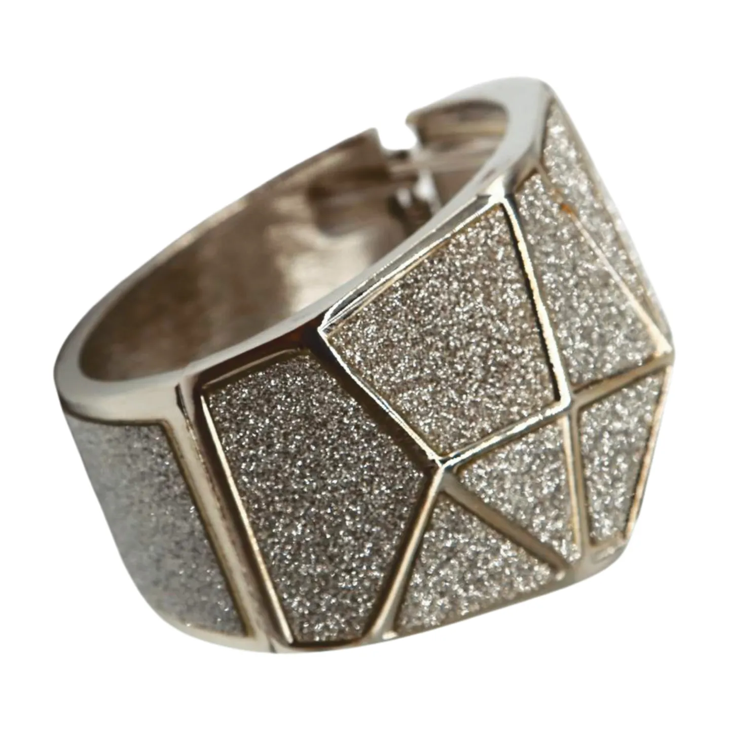 Women Silver Color Metal Wide Bracelet Sparkling Glitter Geometric