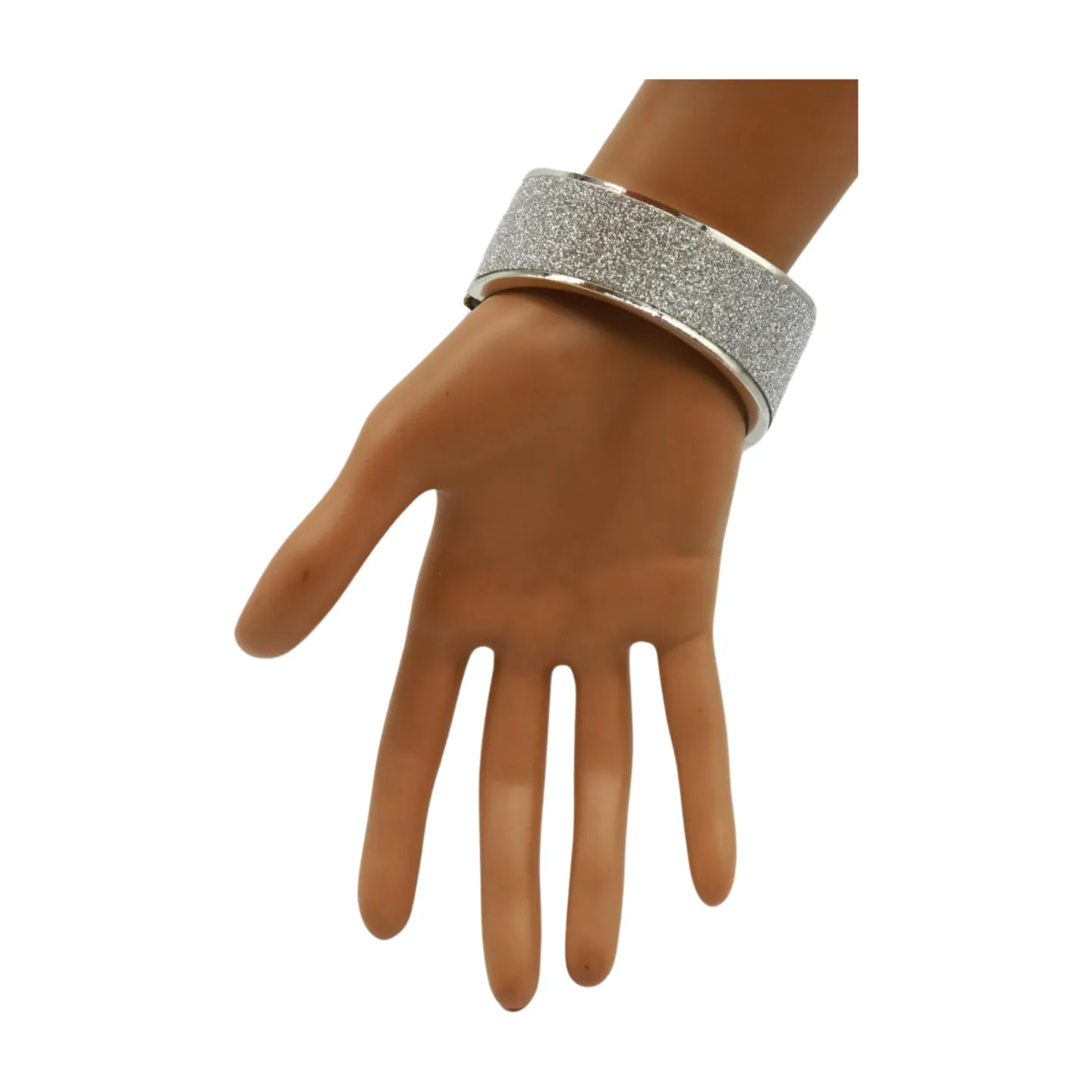 Women Silver Color Metal Wide Bracelet Sparkling Glitter Geometric
