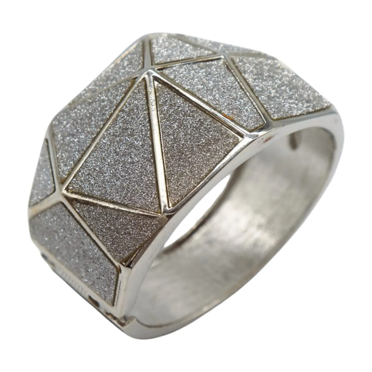 Women Silver Color Metal Wide Bracelet Sparkling Glitter Geometric
