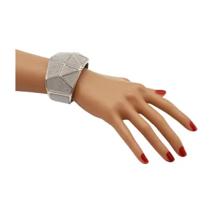 Women Silver Color Metal Wide Bracelet Sparkling Glitter Geometric