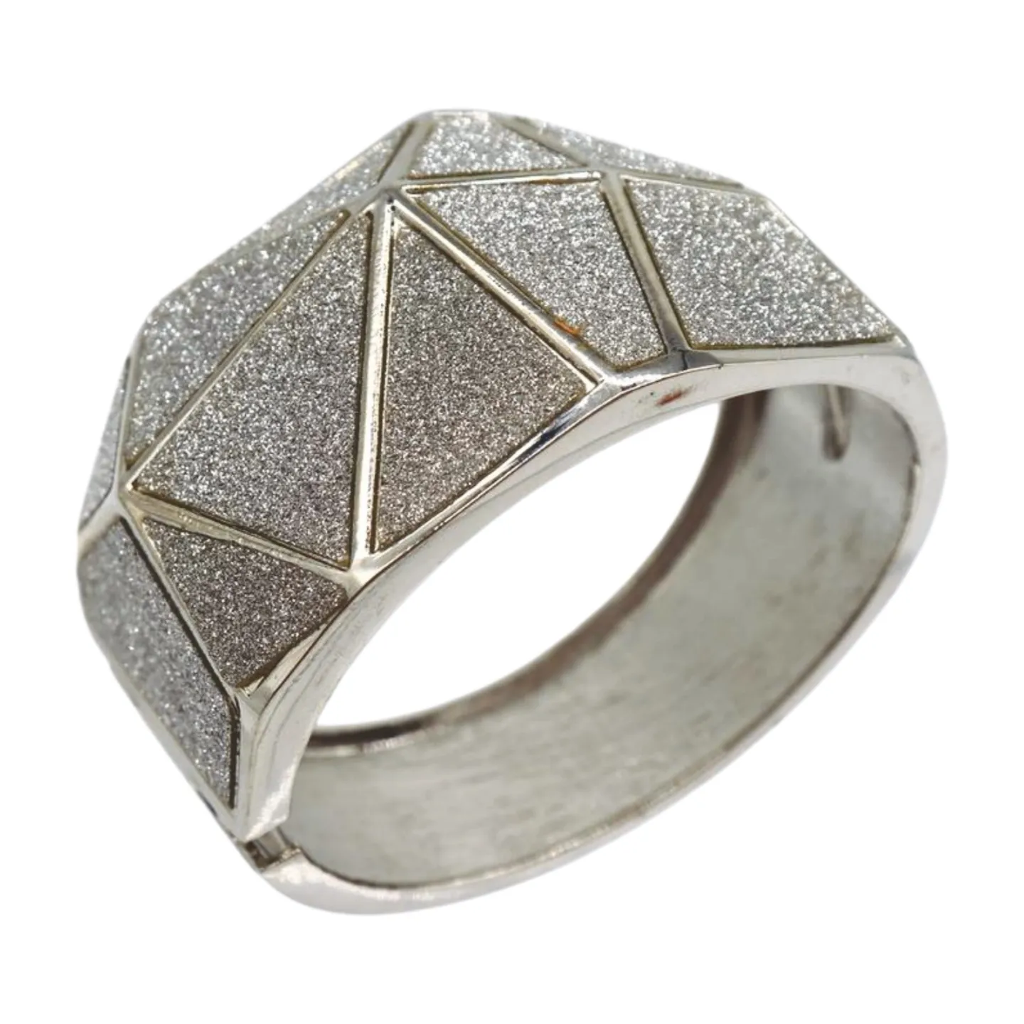 Women Silver Color Metal Wide Bracelet Sparkling Glitter Geometric