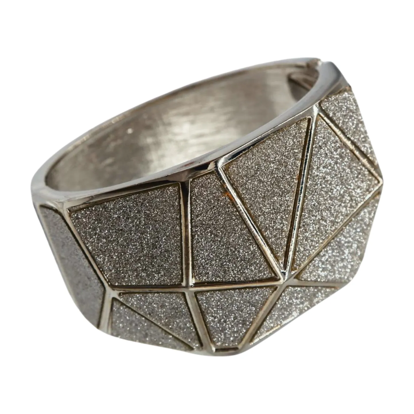 Women Silver Color Metal Wide Bracelet Sparkling Glitter Geometric