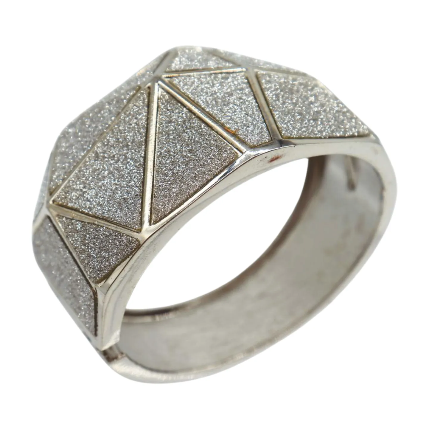 Women Silver Color Metal Wide Bracelet Sparkling Glitter Geometric