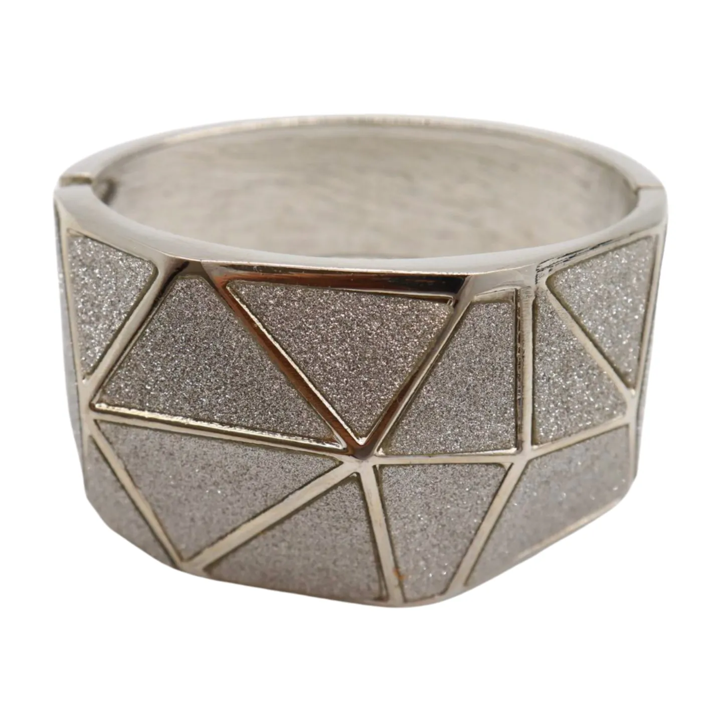 Women Silver Color Metal Wide Bracelet Sparkling Glitter Geometric