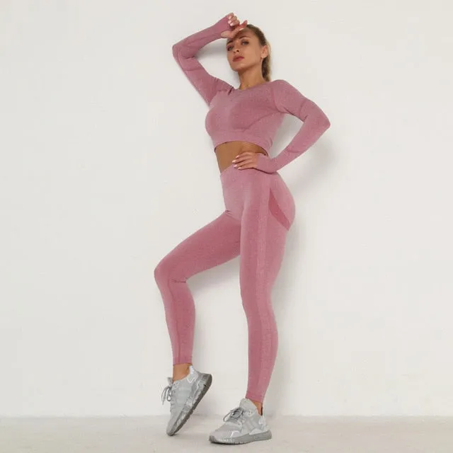 Women Sport Set For Gym Long Sleeve Top High Waist Yoga set