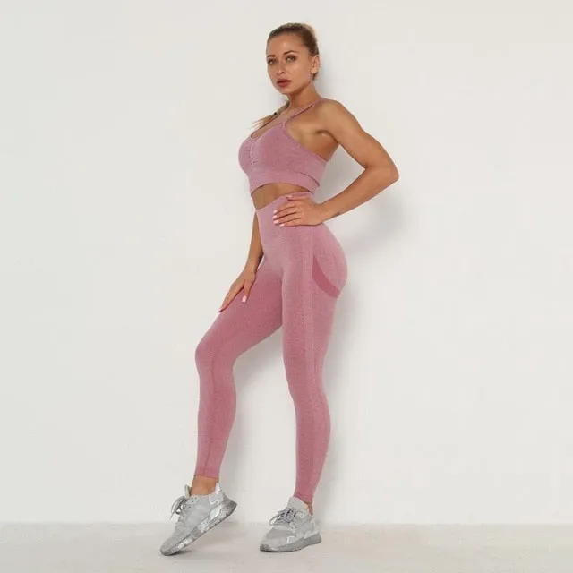 Women Sport Set For Gym Long Sleeve Top High Waist Yoga set