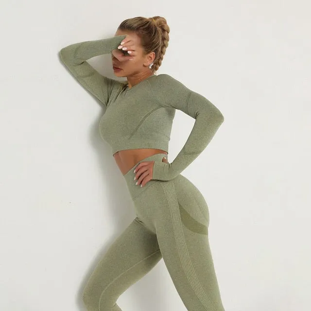 Women Sport Set For Gym Long Sleeve Top High Waist Yoga set