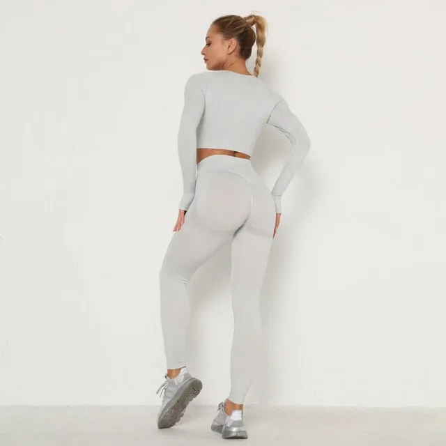 Women Sport Set For Gym Long Sleeve Top High Waist Yoga set