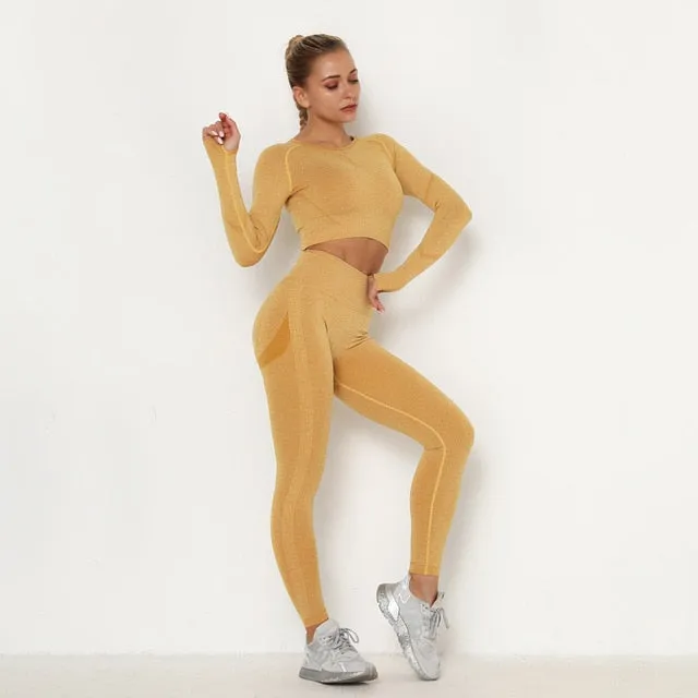 Women Sport Set For Gym Long Sleeve Top High Waist Yoga set