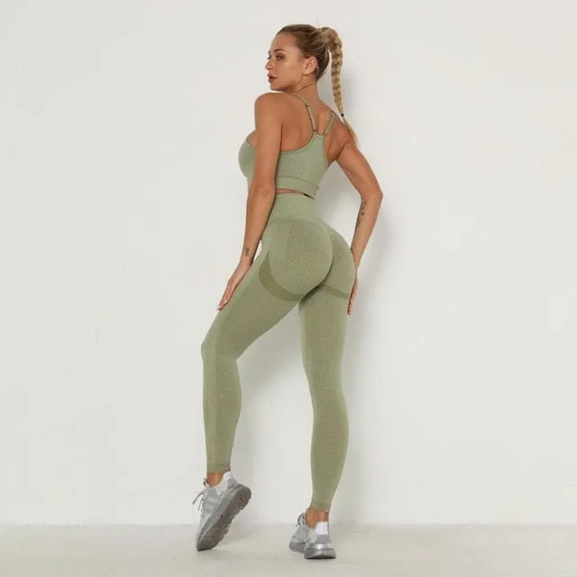 Women Sport Set For Gym Long Sleeve Top High Waist Yoga set