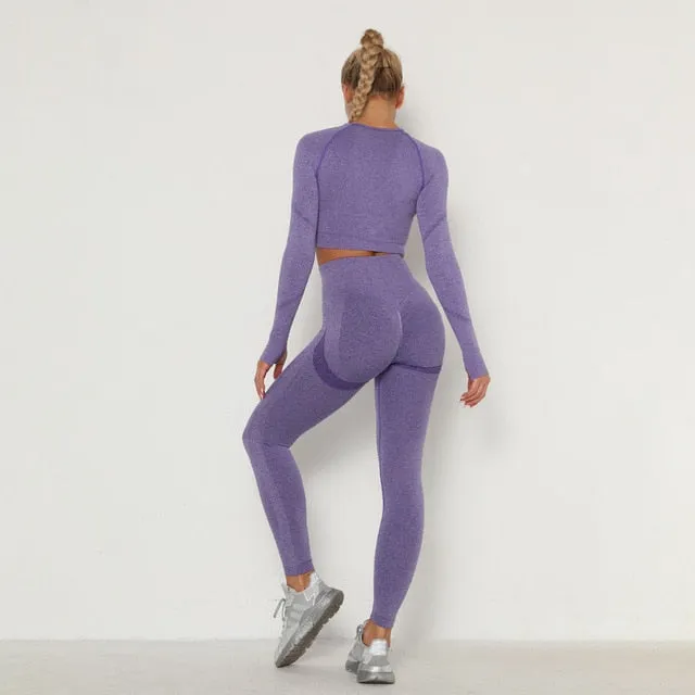 Women Sport Set For Gym Long Sleeve Top High Waist Yoga set