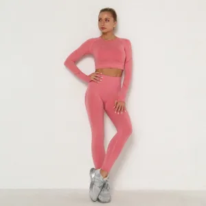 Women Sport Set For Gym Long Sleeve Top High Waist Yoga set