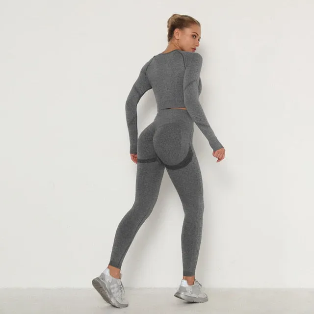 Women Sport Set For Gym Long Sleeve Top High Waist Yoga set