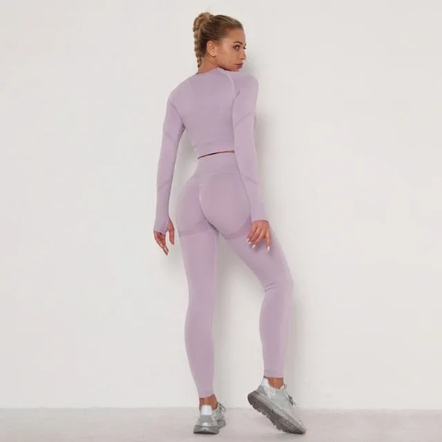 Women Sport Set For Gym Long Sleeve Top High Waist Yoga set