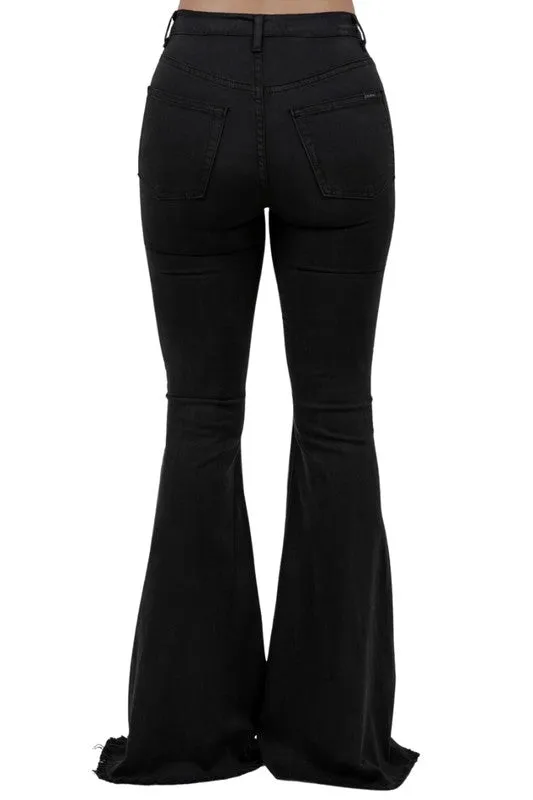Women's Bell Bottom Jeans With Rhinestone Flames & Stars