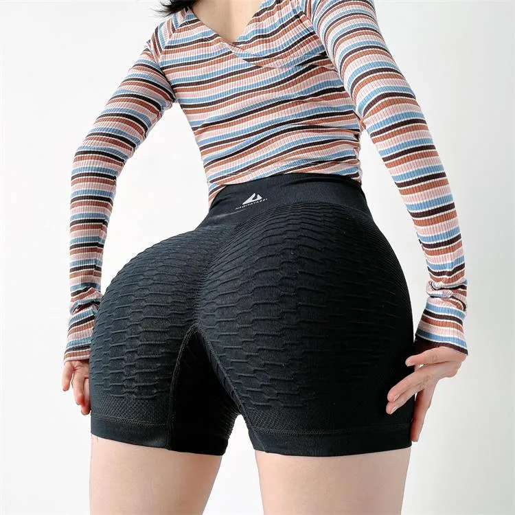 Women's black high waisted butt lift yoga gym side pockets fitness running stretch tights - sexy yoga shorts plus size