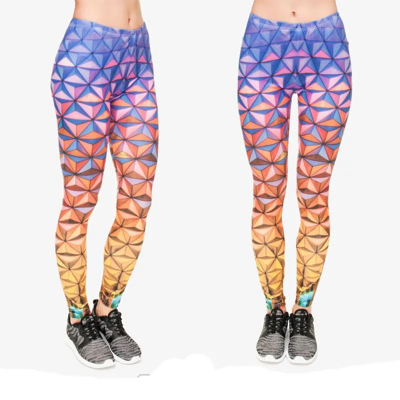 Women's Colour Geometry 3D Printing Legging High Elastic Fitness Legging Trousers Casual Pants Printed Leggings