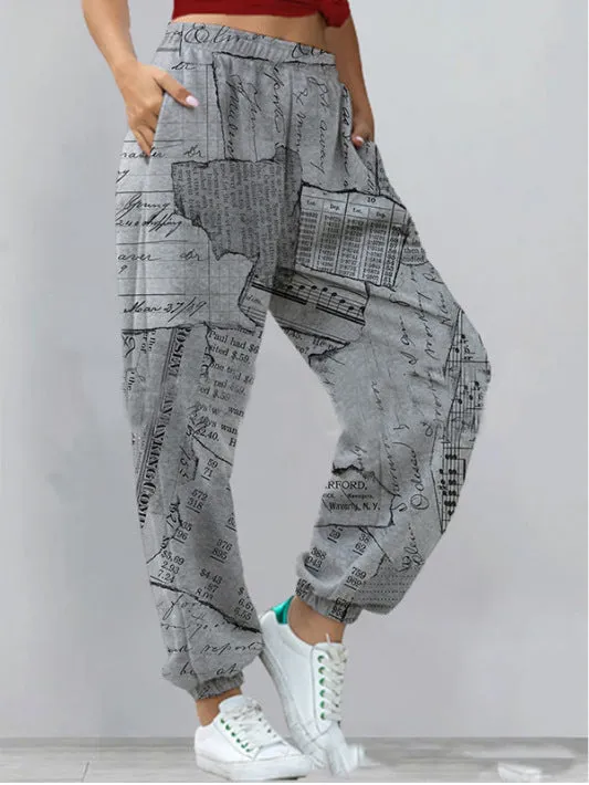 Women's Harem Pants Print Yoga Sports Trousers With Pockets