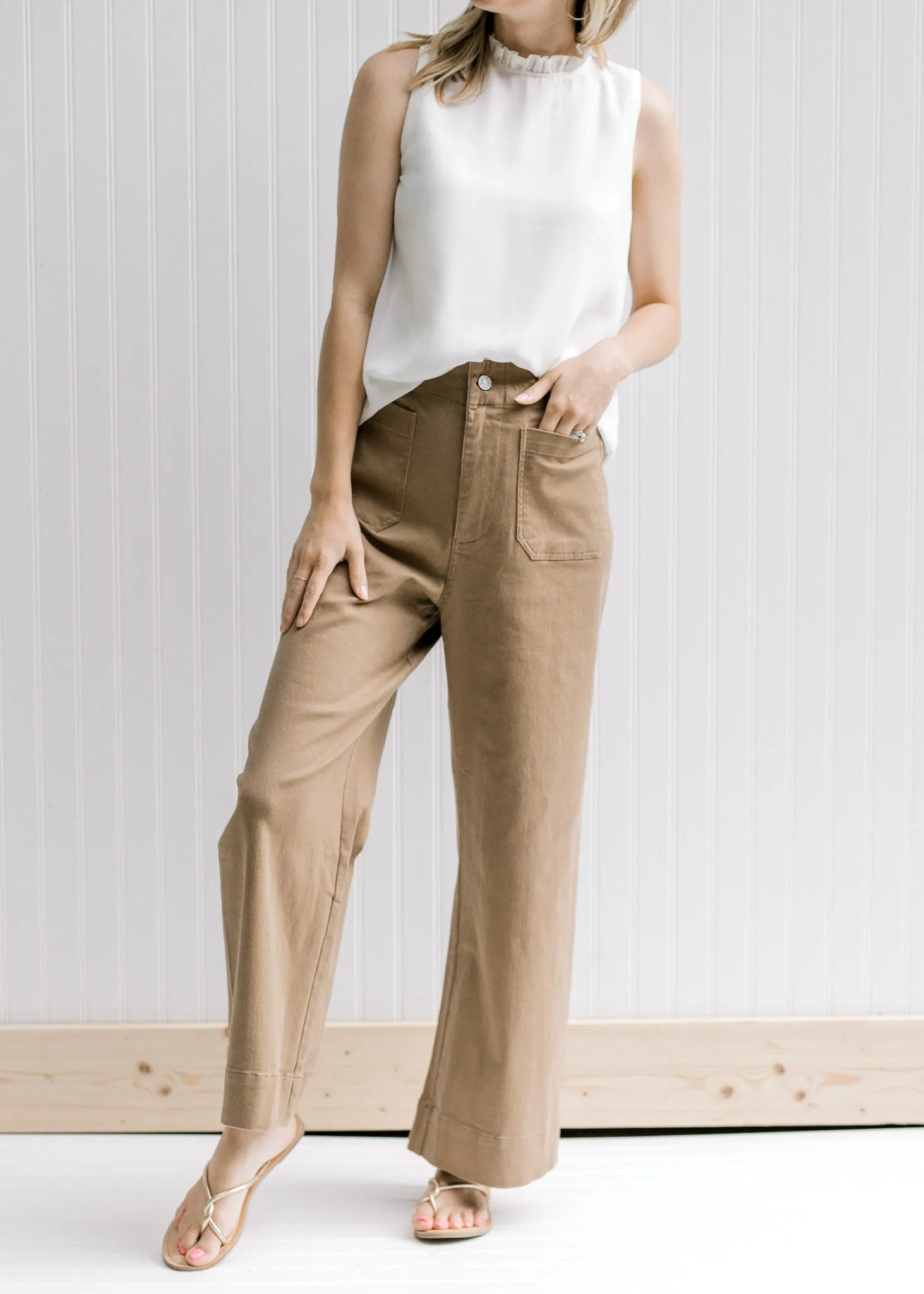 X Jessa Wide Leg Pants in Taupe