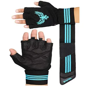 X TRIM X Macho Unisex Professional Wrist Wrap Support Real Leather Tactical Thumb Stretch Back Weightlifting Gym Gloves for Palm and Wrist Protection (Large)