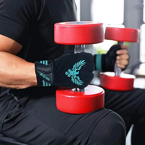 X TRIM X Macho Unisex Professional Wrist Wrap Support Real Leather Tactical Thumb Stretch Back Weightlifting Gym Gloves for Palm and Wrist Protection (Large)