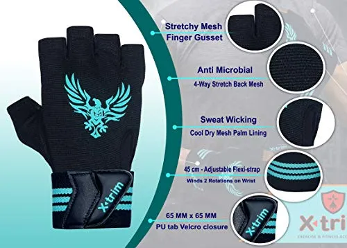 X TRIM X Macho Unisex Professional Wrist Wrap Support Real Leather Tactical Thumb Stretch Back Weightlifting Gym Gloves for Palm and Wrist Protection (Large)