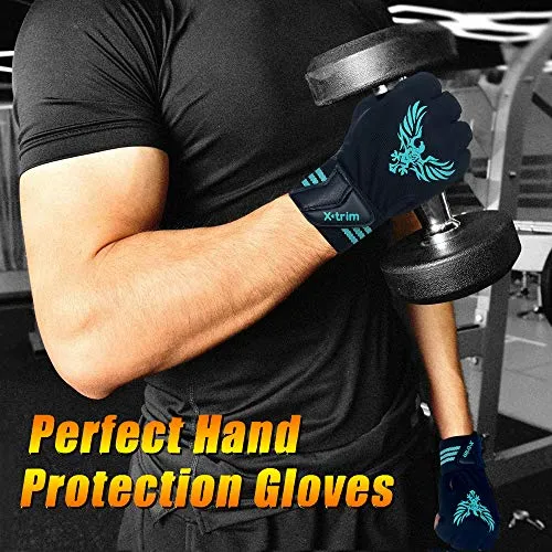 X TRIM X Macho Unisex Professional Wrist Wrap Support Real Leather Tactical Thumb Stretch Back Weightlifting Gym Gloves for Palm and Wrist Protection (Large)