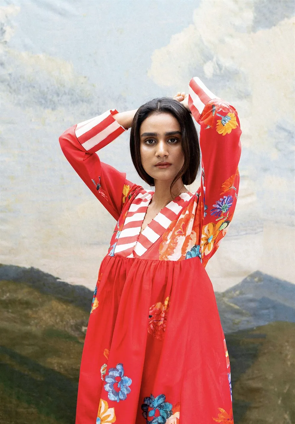 Yam   I   Cetona Gul Set KURTA SET  CHANDERI SILK RED An Indian Summer YAMKU05