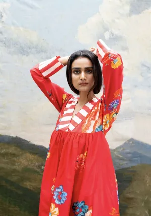Yam   I   Cetona Gul Set KURTA SET  CHANDERI SILK RED An Indian Summer YAMKU05