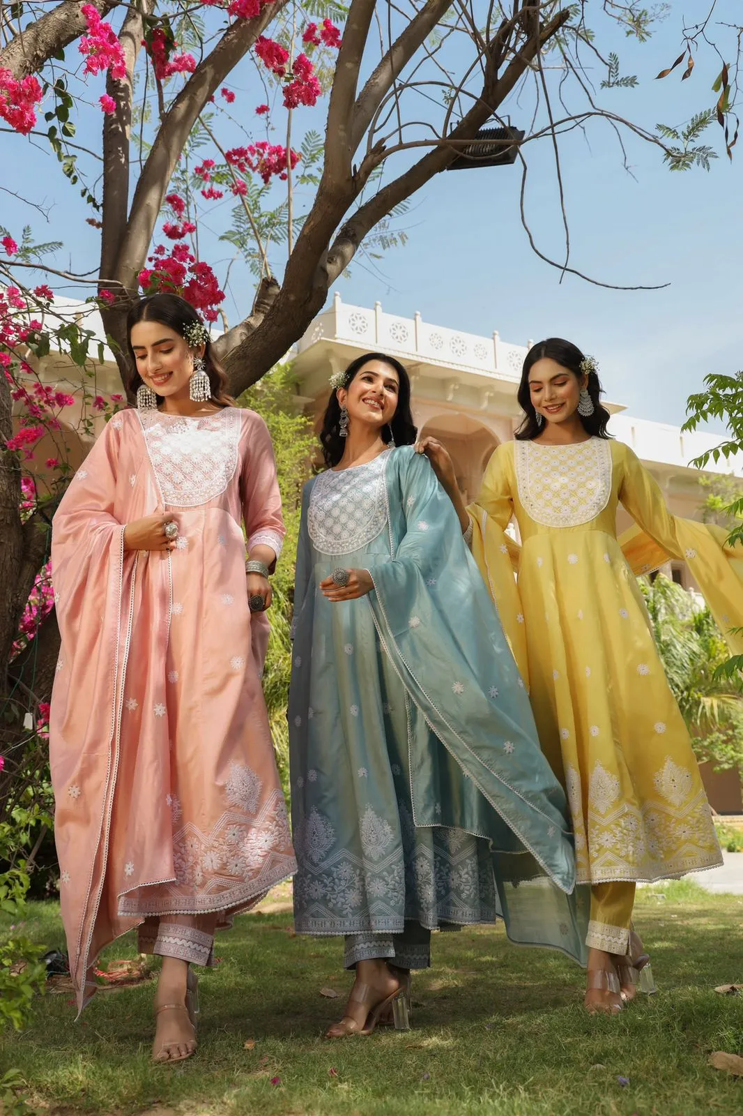Yellow Chanderi Silk Embroidered Kurta Sets