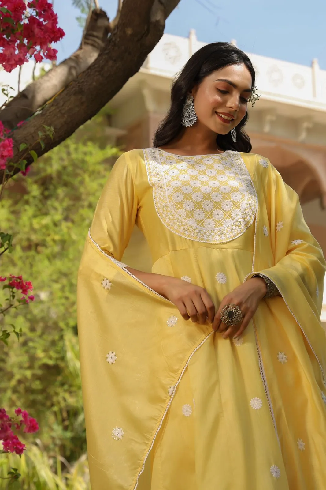 Yellow Chanderi Silk Embroidered Kurta Sets