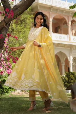 Yellow Chanderi Silk Embroidered Kurta Sets